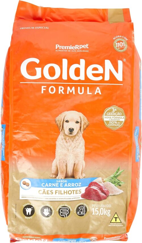 Premier Pet Golden Ração para Cães Filhotes, Sabor Carne e Arroz, 15kg