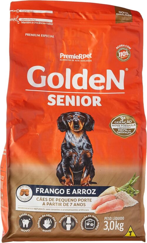 Premier Pet Ração Golden Fórmula Mini Bits Senior Para Cães Adultos De Pequeno Porte Sabor Frango E Arroz 3Kg Para Todos Pequenos Idosos