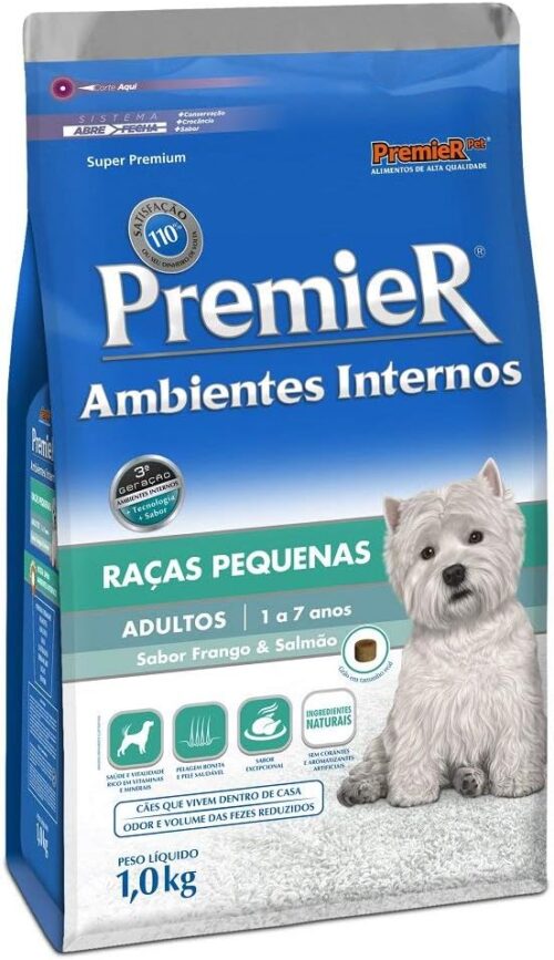 Premier Pet Ração Premier Ambientes Internos Para Cães Adultos Sabor Frango E Salmão 1Kg Raça Adulto