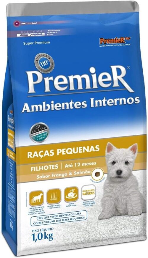 Premier Pet Ração Premier Para Cães Filhotes De Raças Pequenas Ambientes Internos Sabor Frango E Salmão 1Kg Raça Filhotes