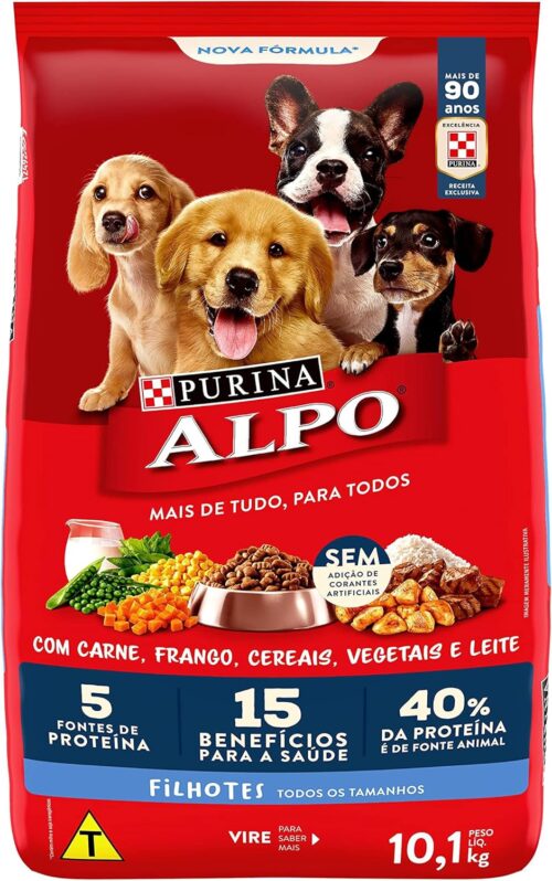 Purina Alpo NESTLÉ Ração Seca para Cães Filhotes Receitas Caseiras Carne, Leite e Cereais 10,1kg