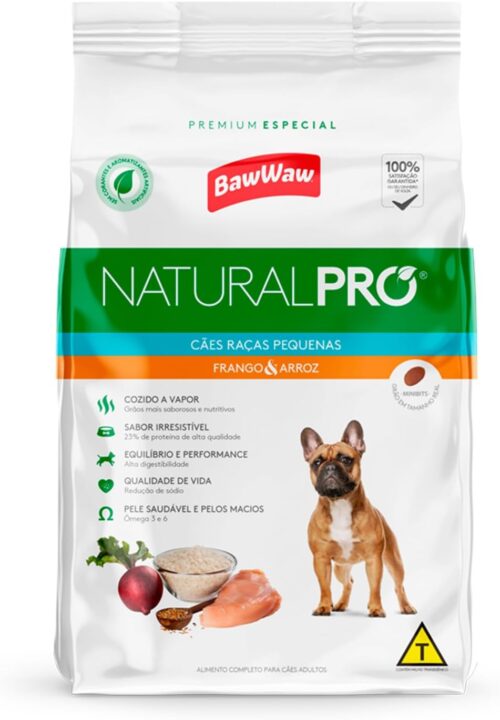 Ração Baw Waw Natural Pro para cães raças pequenos sabor Frango e Arroz - 10,1kg