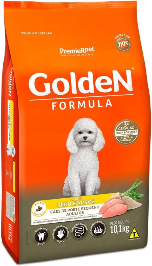 Ração Fórmula Golden para Cães Adultos de Porte Pequeno Sabor Peru e Arroz, 10,1kg Premier Pet Para Todos Pequeno Adulto,