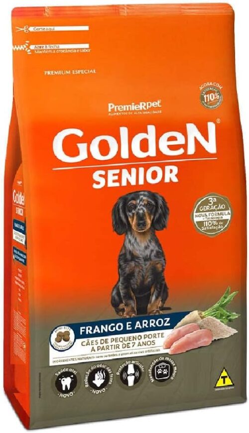 Ração Golden Fórmula Mini Bits Senior para Cães Adultos de Pequeno Porte Sabor Frango e Arroz, 10,1kg Premier Pet Para Todos Pequenos Idosos,