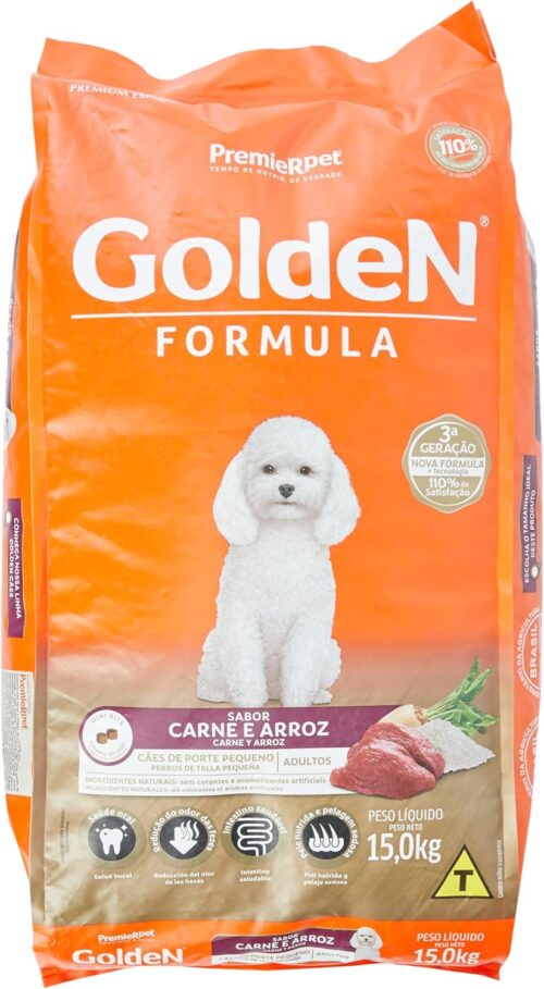 Ração Golden Fórmula Mini Bits para Cães Adultos Pequeno Porte Sabor Carne e Arroz, 15kg Premier Pet Para Todos Pequeno Adulto,