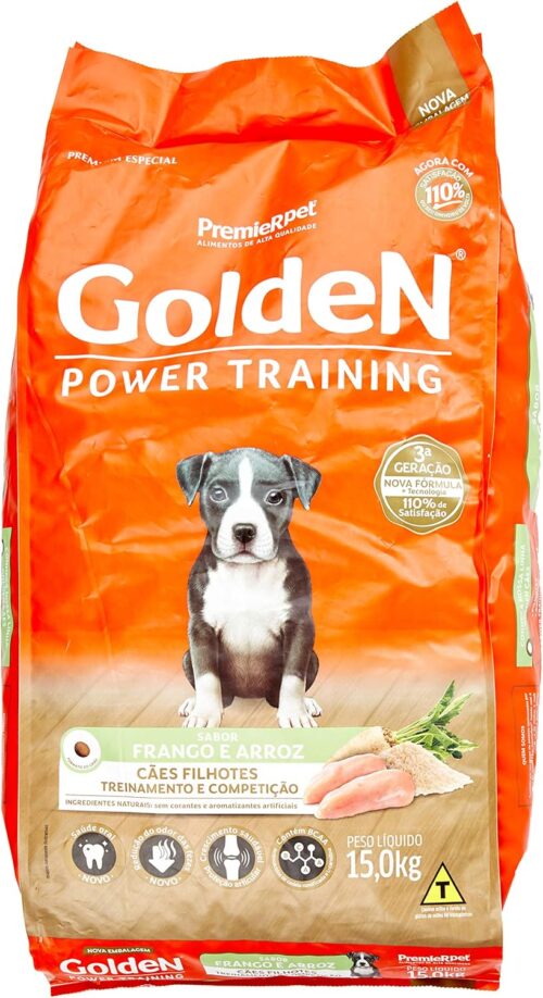 Ração Golden Power Training Filhote para Cães Sabor Frango e Arroz, 15kg Premier Pet Para Todos Grandes Filhotes,