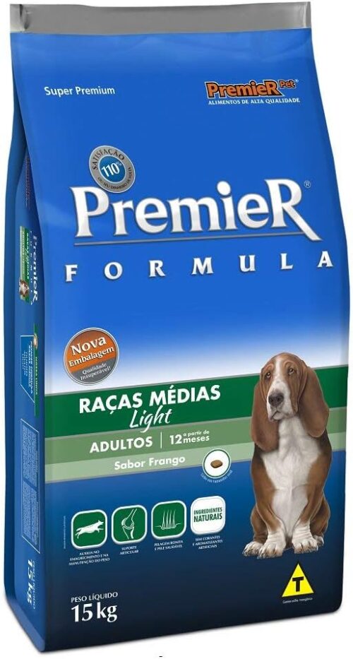 Ração Premier Fórmula Light para Cães Adultos Sabor Frango, 15kg Premier Pet Raça Adulto,