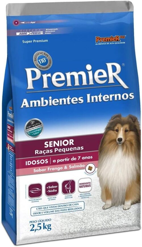 Ração Premier Senior Ambientes Internos para Cães Adultos 7+ Sabor Frango e Salmão, 2,5kg Premier Pet Raça Idosos,