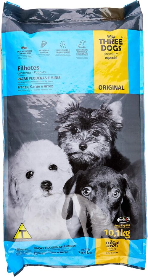 Ração Three Dogs Biofresh Para Cães Filhotes de Pequeno e Mini Porte Sabor Frango, Carne e Arroz, 10,1kg