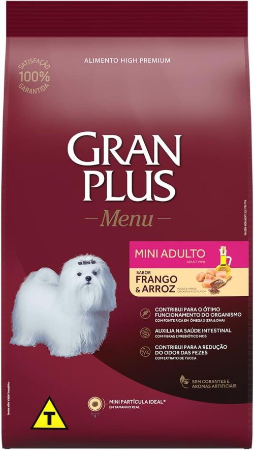 Ração para Cães Adultos Mini Gran Plus Menu Frango e Arroz 15 kg, roxo