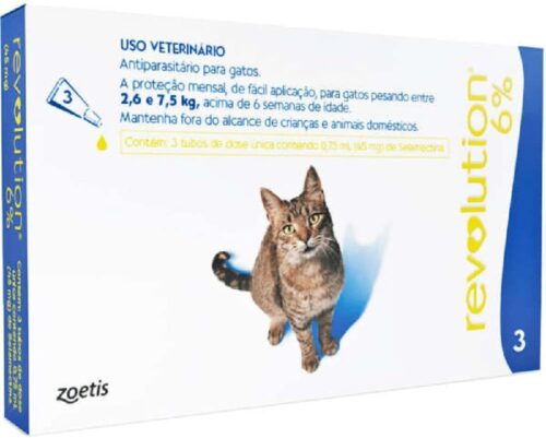 Revolution Zoetis 6% 0,75ml para Gatos 2,6Kg a 7,5Kg - 3 bisnagas