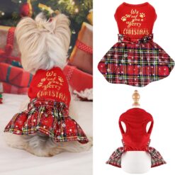 Roupa de Natal para cães, roupas de Natal, vestido de Natal para cães, roupas de Natal para cães, vestido xadrez para cães pequenos, roupas de Natal para cachorros, xxs