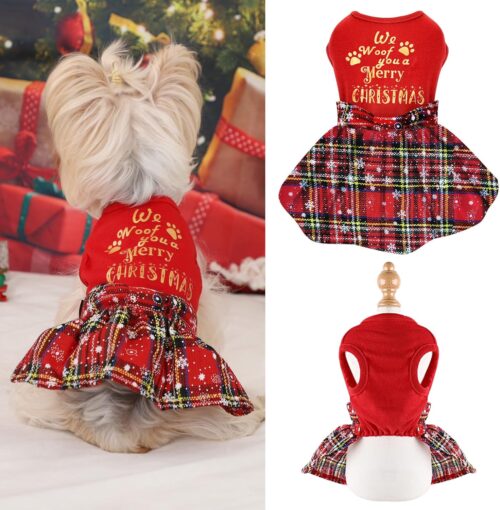 Roupa de Natal para cães, roupas de Natal, vestido de Natal para cães, roupas de Natal para cães, vestido xadrez para cães pequenos, roupas de Natal para cachorros, xxs