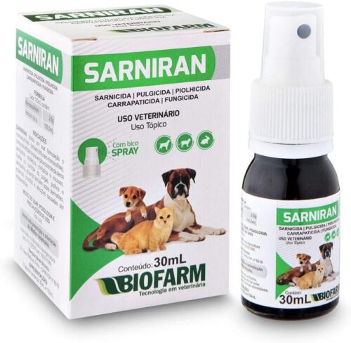 Sarniran P/Cães e Gatos 100ml Spray Sarnas, Pulgas, Piolhos, Carrapatos- Biofarm