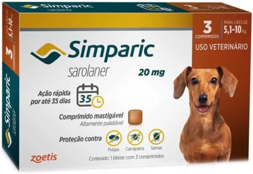 Simparic 20mg, 5,1kg até 10kg 3 Comprimidos para Cães