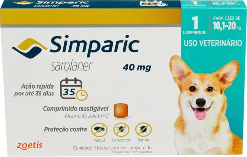 Simparic 40mg, 10,1 até 20kg, 1Cp Zoetis para Cães