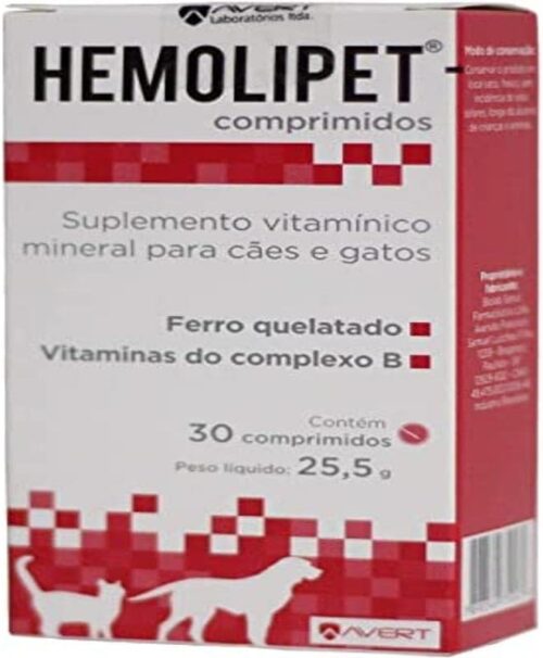 Suplemento Alimentar Hemolipet P/Cães e Gatos 30 Comprimidos Avert