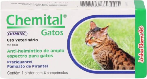 Vermífugo Chemital Chemitec para Gatos c/ 4 Comprimidos