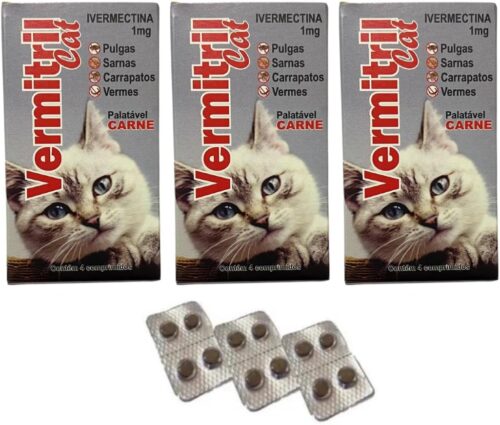 Vermitril Gatos - Anti Pulgas, Carrapatos, Vermes, Sarnas 12 Comprimidos mastigáveis