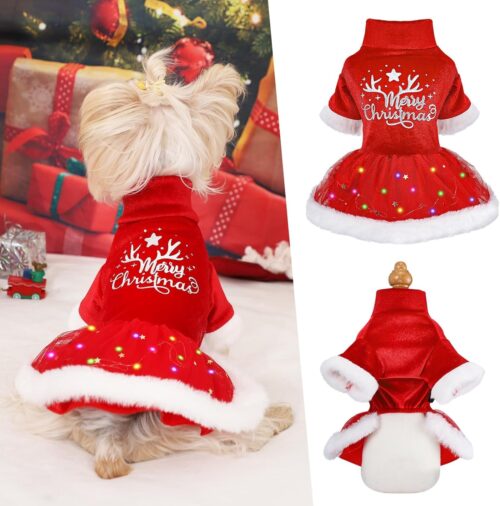 Vestido de Natal para cães, suéter de Natal para cães pequenos, fantasia de Natal, outono e inverno, roupas para cães pequenos, meninas, gatos, roupas para animais de estimação