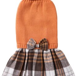 Vestido de malha laranja para cães, roupas de inverno xadrez para cães, meninas, roupas para cães Dachshund, grande (G)