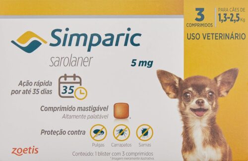 Zoetis Simparic 5Mg 1 3 Até 2 5Kg 03 Compr Para Cães