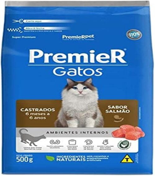 Premier Pet Ração Gatos Castrados 6 Meses a 6 Anos Ambientes Internos Salmão - 7, 5kg