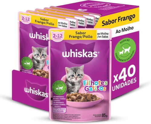 Pack Ração Úmida Whiskas Sachê Frango ao Molho para Gatos Filhotes 85 g - 40 unidades