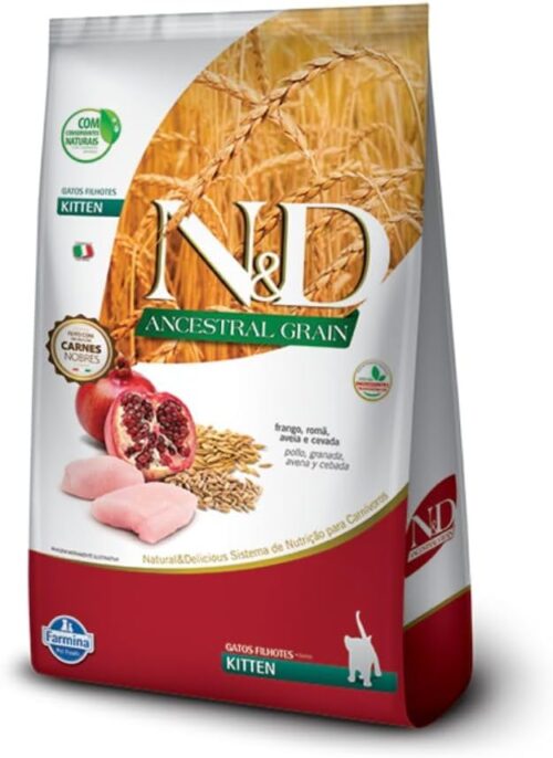 Farmina N&D Ancestral para Gatos Filhotes de Todas as Raças Sabor Frango, Romã, Aveia e Cevada 7,5Kg