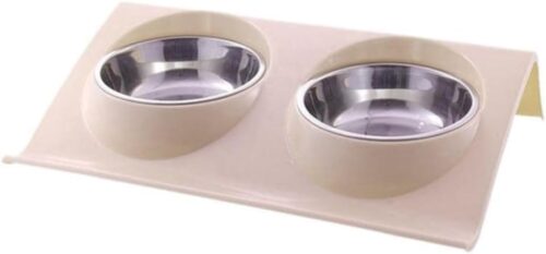 Comedouro E Bebedouro Duplo Para Pet Gatos E Cães Pequenos Porte Filhotes Potes Inox Ração E Água Elevado Alimentador Para Animais De Estimação - RCM Group® (ROSA)