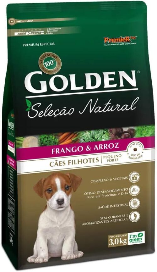 Premier Pet Ração Golden Seleção Natural Para Cães Filhote Raças Pequenas Sabor Frango E Arroz 3Kg Para Todos Grandes Filhotes