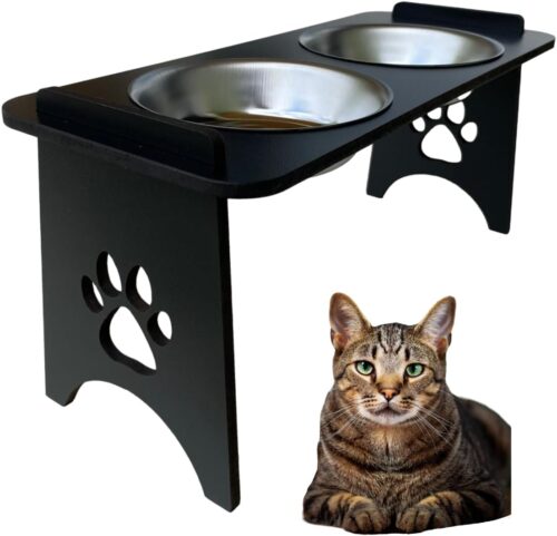 Comedouro Duplo Alto Ajustavél Cão e Gato Filhotes Pote Inox