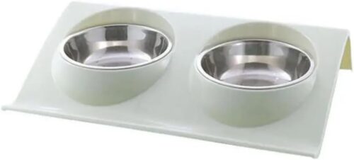 Comedouro E Bebedouro Duplo Para Pet Gatos E Cães Pequenos Porte Filhotes Tigelas Inox Ração E Água Elevado Alimentador Para Animais De Estimação LC Pagotti (VERDE)