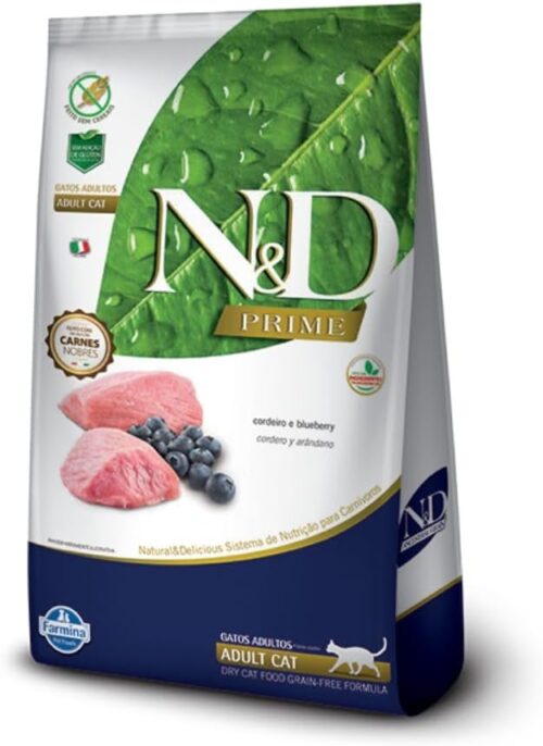 Farmina N&D Prime para Gatos Adultos de Todas as Raças Sabor Cordeiro e Blueberry 7,5Kg