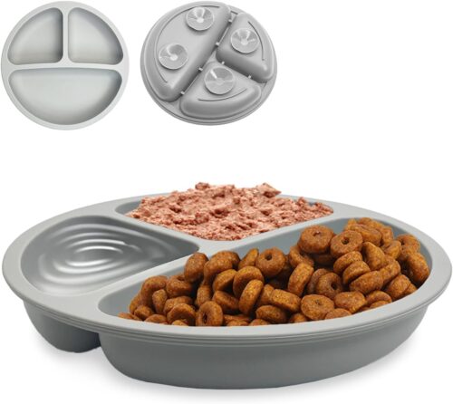 Fhiny Pacote com 3 tigelas de silicone para comida de gato, restaurado, 3 em 1, compatível com bigodes, com compartimento, prato de alimentação para filhotes de gatinho de 19,6 cm para alimentos