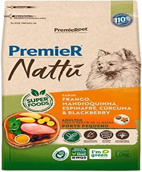 GOLDEN Ração Premier Nattu Adulto Fra/Mandioq/Espin/Curcu/Blackberry Porte Pequeno 2 5Kg