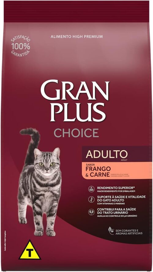 GranPlus Choice - Ração para Gatos Adultos Frango e Carne, 10,1 kg (Pacote de 1), Roxo