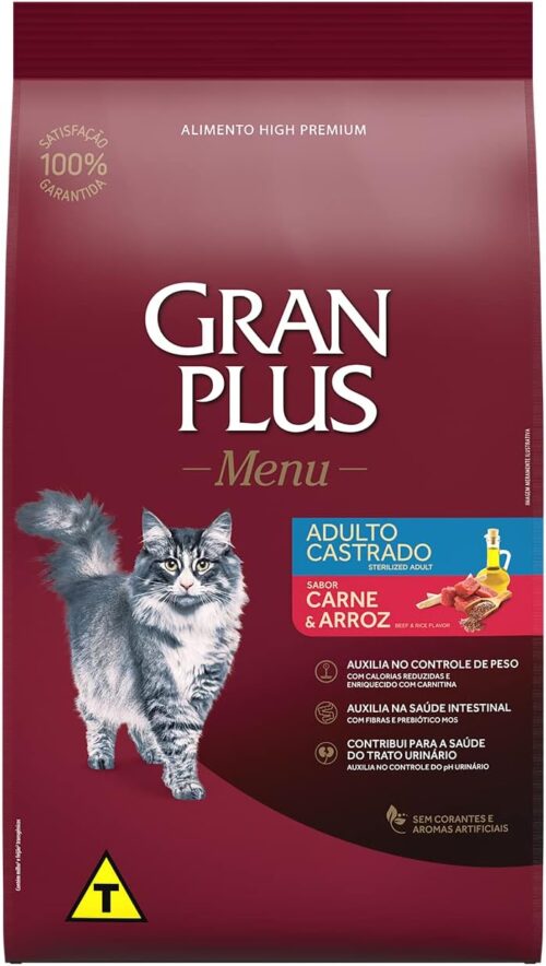 Granplus Ração Para Gatos Castrados Gran Plus Carne E Arroz 10 1Kg