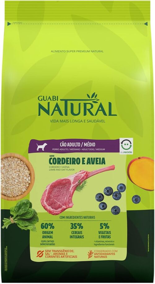 Guabi Natural Ração Cães Adultos Porte Médio Cordeiro E Aveia 2 5Kg