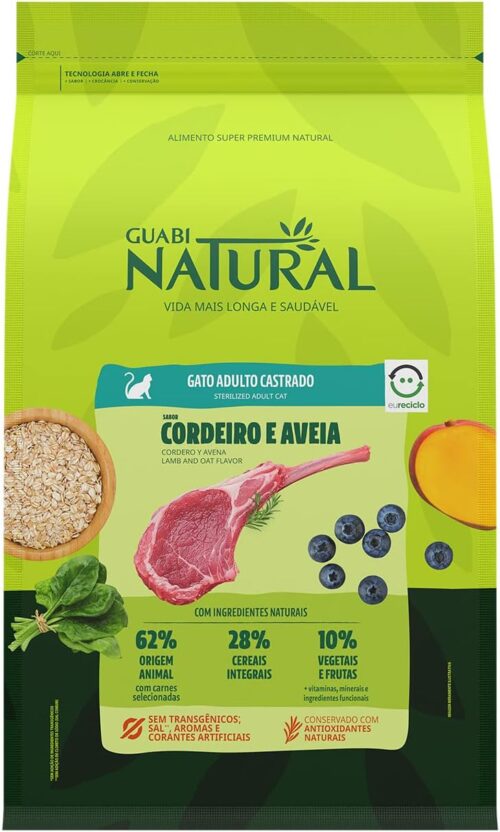 Guabi Natural Ração Gatos Adultos Castrados Cordeiro E Aveia 7 5Kg