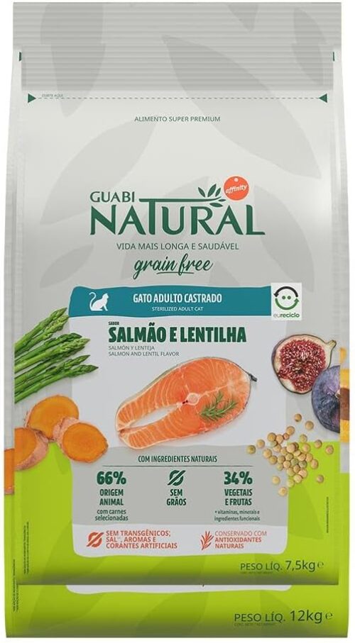 Guabi Ração Natural Grain Free Gatos Castrados Salmão E Lentilha 7 5Kg