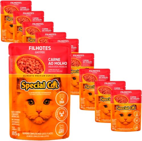 Kit 20 Rações Special Cat Sachê Gatos Filhotes Carne - 85g