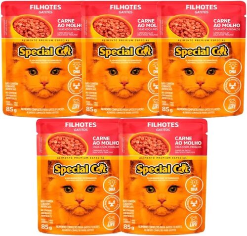 Kit 5 Rações Special Cat Sachê Gatos Filhotes Carne - 85g