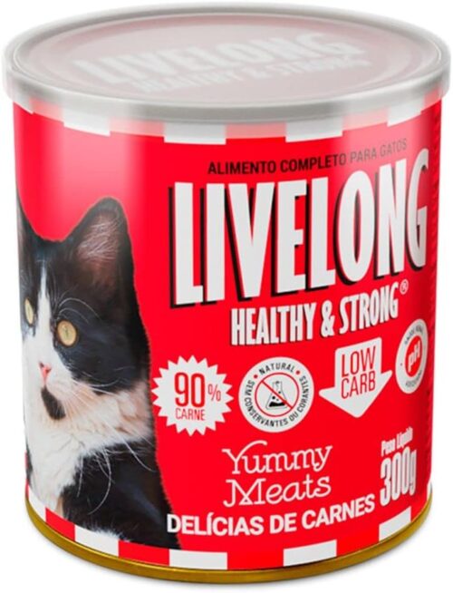 Livelong Alimento Completo Natural Ração Úmida Sabor Delícias De Carne 300g Para Gatos