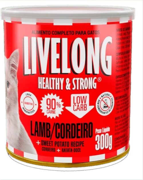 Livelong Alimento Completo Natural Ração Úmida Sensitive Sabor Cordeiro 300g Para Gatos