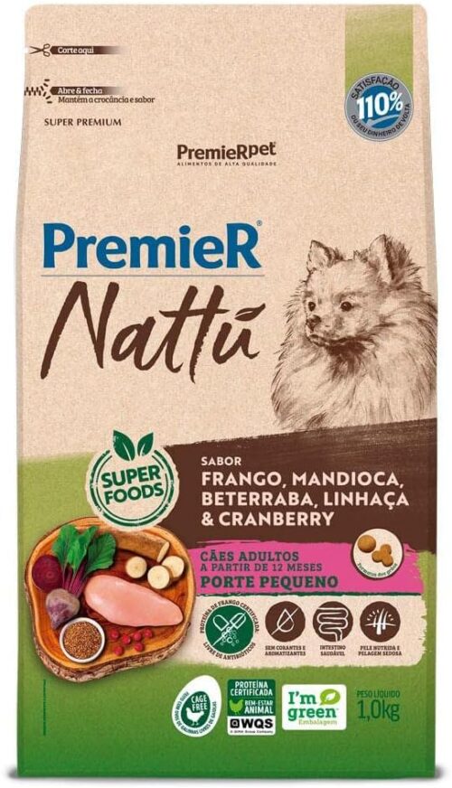 PREMIER NATTU CAES ADULTO RACAS PEQUENAS MANDIOCA, Premier Pet, 1KG