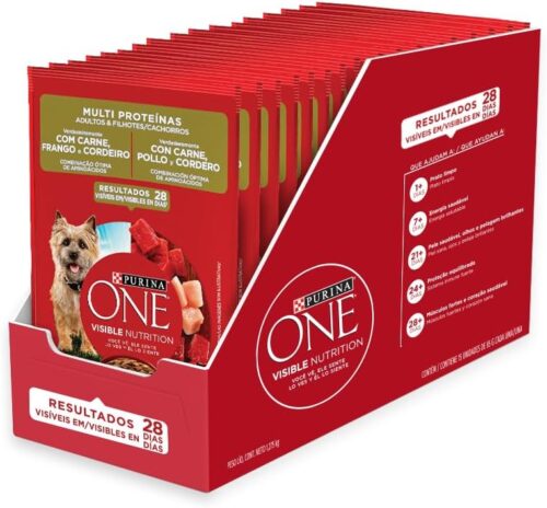 Pack Ração Úmida Purina One Cães Carne, Frango e Cordeiro - Com 15 Sachês 85g