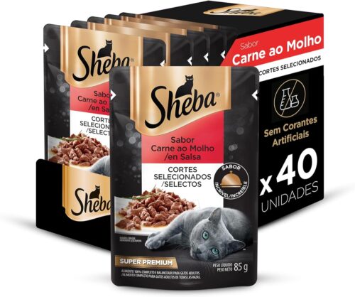 Pack Ração Úmida Sheba Sachê para Gatos Adultos Sabor Carne ao Molho 85g - 40 unidades