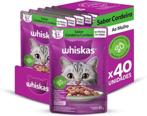 Pack Ração Úmida Whiskas Sachê Cordeiro ao Molho para Gatos Adultos 85 g- 40 unidades