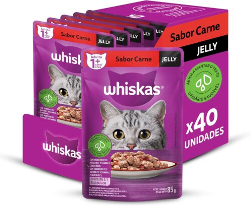 Pack Ração Úmida Whiskas Sachê Geleia de Carne para Gatos Adultos 85 g - 40 unidades